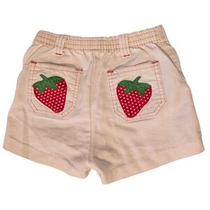 80s 90s Vintage Girls White Shorts With Embroidered Strawberries Size 4 Youth